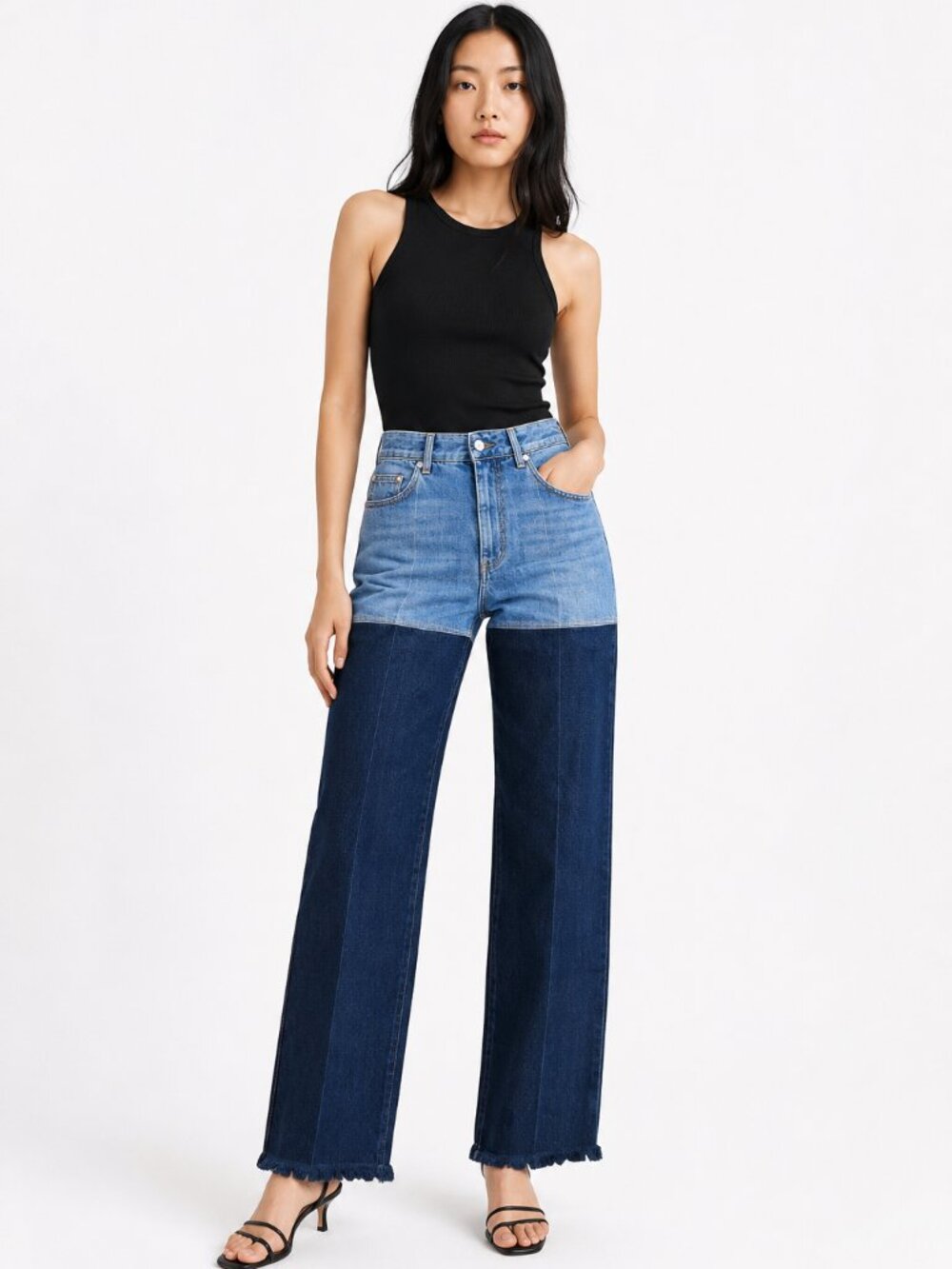 Peter Do SS21 Two Tone Panel Jeans High Rise Straight Leg IT 40/ 30" NWT